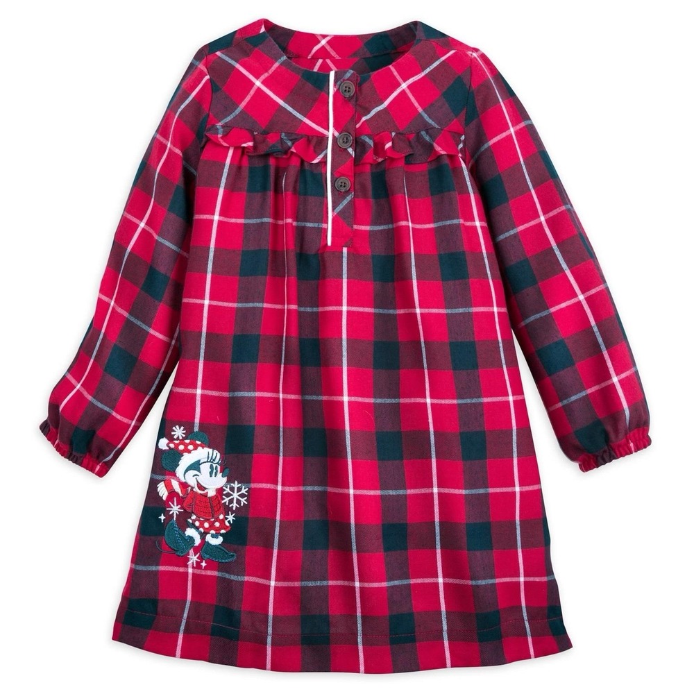 DISNEY STORE Minnie Mouse Holiday Red Plaid Winter Nightgown Pjs Girls 5 NEW